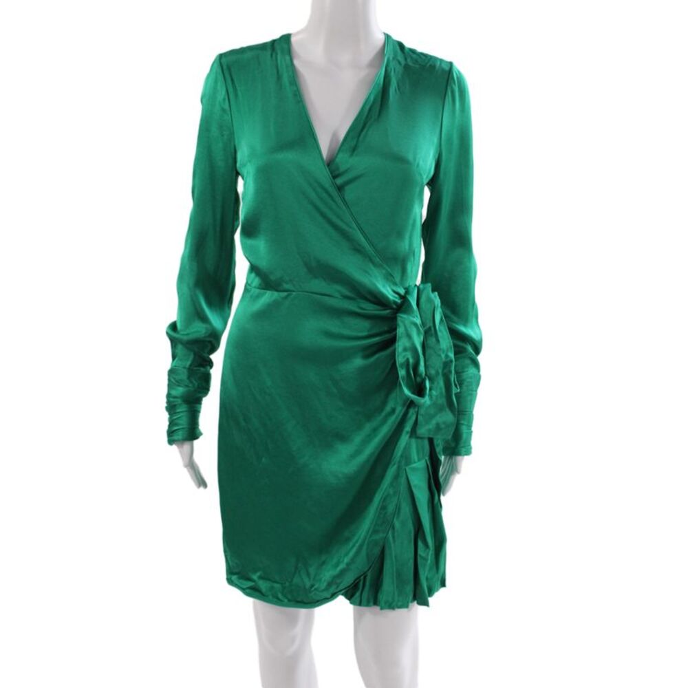 Alexis Women Mini Satin V-Neck Long Sleeve Button Cocktail Dress Size S